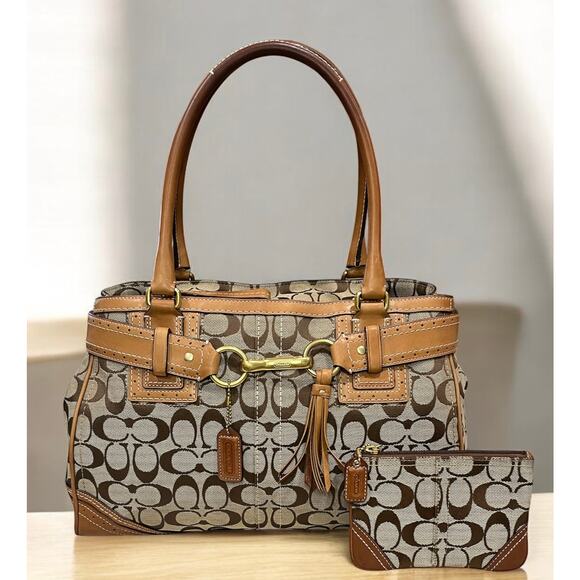 Y2K Coach 10508 Hampton Signature Satchel Bag & Wristlet - Picture 1 of 16